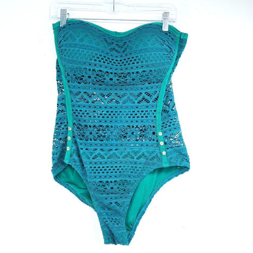 Lookbook Store Deep Emerald Green Eyelet One Piece Swimsuit